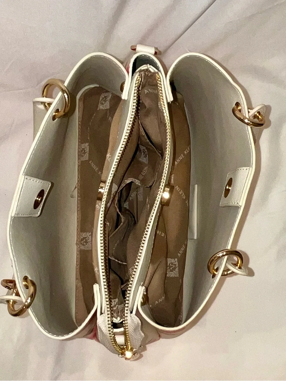 Anne Klein Floral Top-Handle Satchel in Pink and Cream